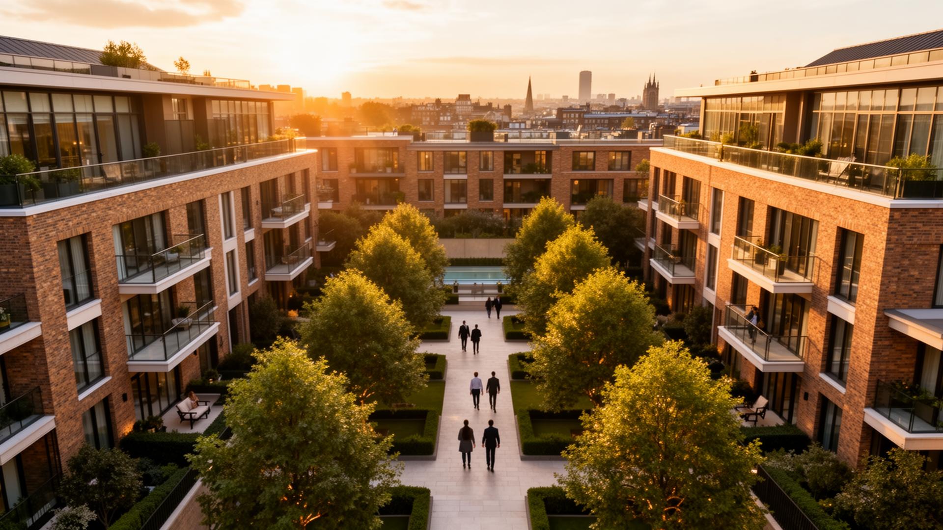 Aerial view of a Shelbourne residential development at dusk